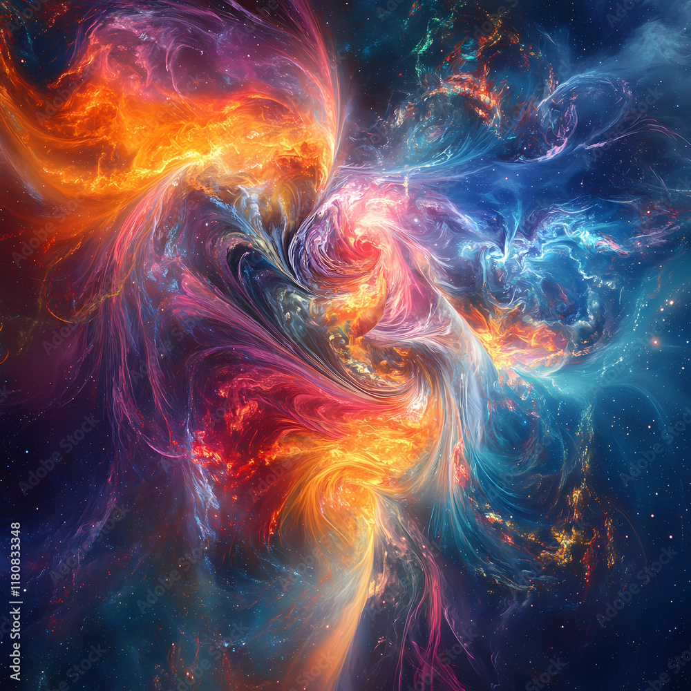 custom made wallpaper toronto digitalA swirling galaxy of vibrant colors, nebulae blending into starry voids, fractal patterns forming surreal landscapes, glowing energy flows, ultra-detailed, mesmerizing abstract composition