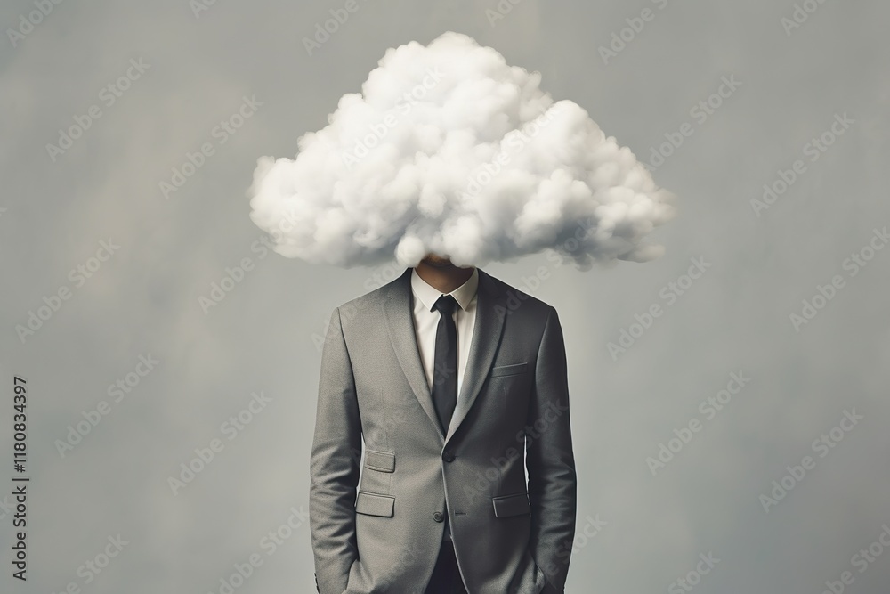 Man in Suit with Cloud Head Surreal Concept Man in Suit with Cloud Head Surreal Concept