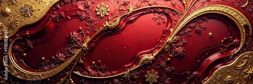 Gold and burgundy marbled glass ornament with intricate etching, ornaments, , decorative