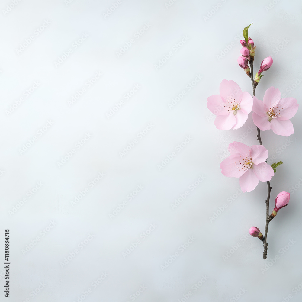 Fototapeta premium single bright pink cherry blossom branch with buds