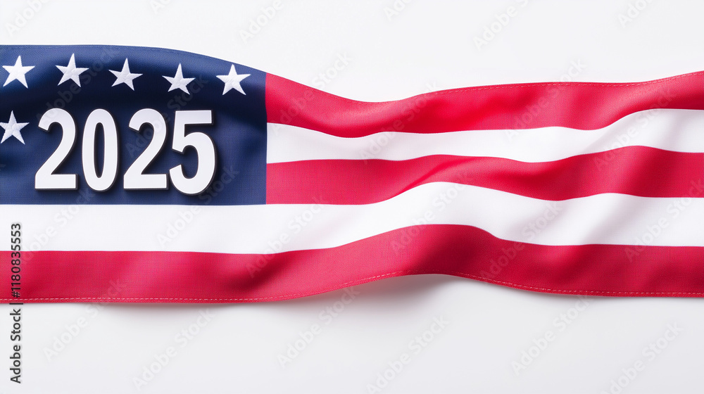 American Flag 2025: A close-up of the American flag, with the year 2025 printed on it, evokes a sense of hope, progress, and patriotism. This dynamic image is perfect for celebrating the new year. American Flag 2025: A close-up of the American flag, with the year 2025 printed on it, evokes a sense of hope, progress, and patriotism. This dynamic image is perfect for celebrating the new year.