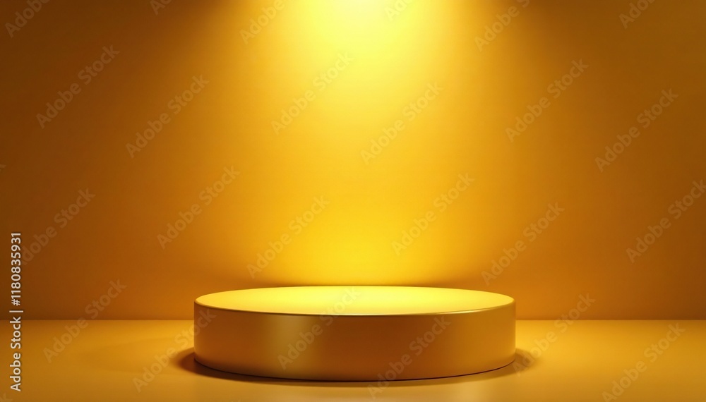Modern gold background with empty podium and shining spotlight on it, glow, podium Modern gold background with empty podium and shining spotlight on it, glow, podium