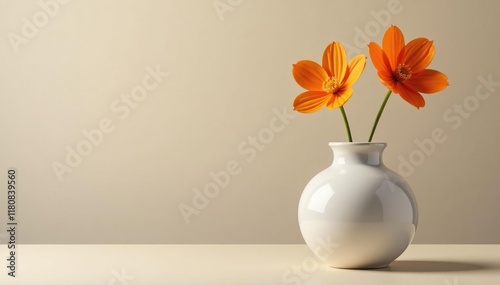 Wallpaper Mural Single orange flower in a modern ceramic vase, decoration, vase, contemporary Torontodigital.ca