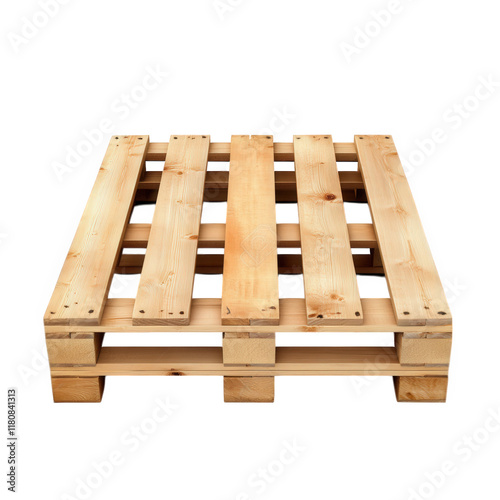 wooden pallet. typically used for transporting goods and materials the pallet is constructed from slats of wood. providing a sturdy base for stacking and moving items in warehouses. shipping. and stor photo