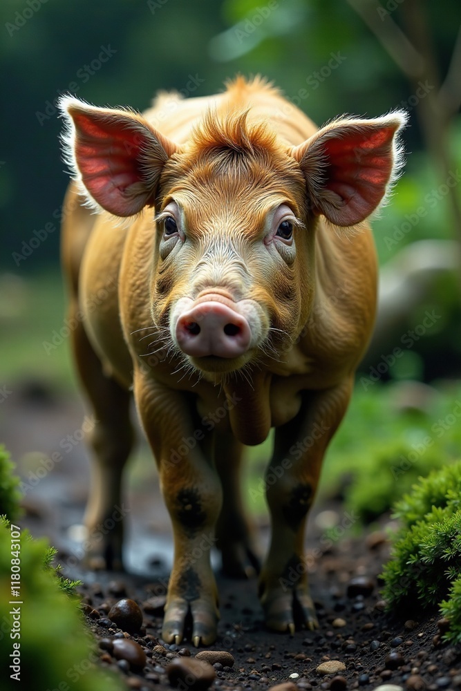 Fototapeta premium Detailansicht Sparschwein mit Schmutz und Moos, earthy, algae, natural