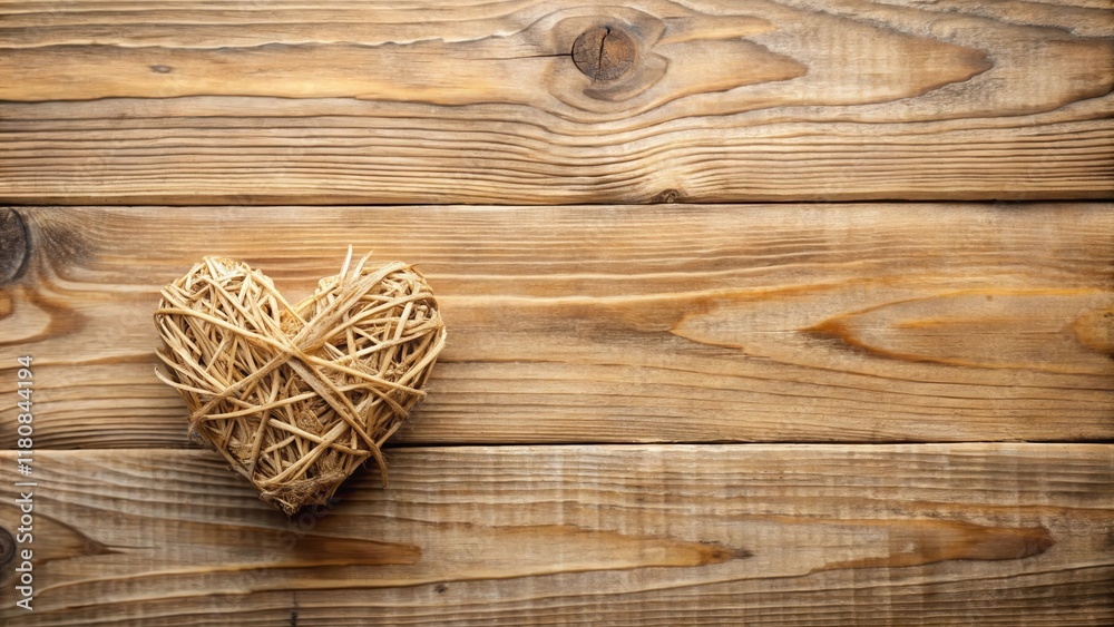 Rustic Wooden Background with Woven Heart Shaped Decoration Rustic Wooden Background with Woven Heart Shaped Decoration