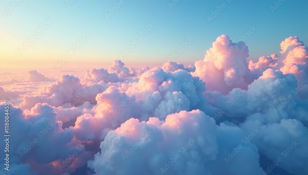Softly glowing clouds drift lazily across the sky, colors, misty Softly glowing clouds drift lazily across the sky, colors, misty