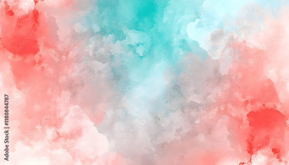 Obraz premium Abstract watercolor background with pastel coral and teal hues, perfect for design projects needing a soft and dreamy aesthetic.