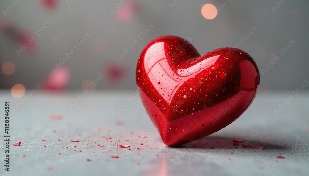 Fototapeta premium Glossy red heart with subtle shine on light background, heart, soft focus, minimalist