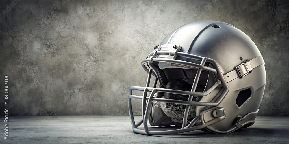 Fototapeta premium Detailed image of an American football helmet on a grey background mockup with subtle texture and depth effects, team gear, sports apparel