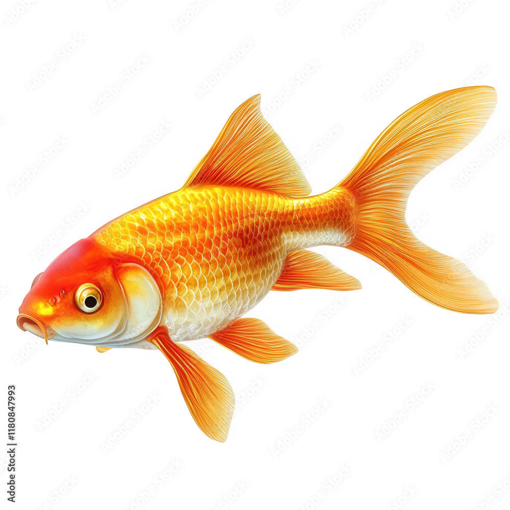 vibrant and detailed illustration of a goldfish. showcasing its flowing fins and shimmering scales. set against a plain background to emphasize its beauty the depiction highlights the elegance and gra vibrant and detailed illustration of a goldfish. showcasing its flowing fins and shimmering scales. set against a plain background to emphasize its beauty the depiction highlights the elegance and gra