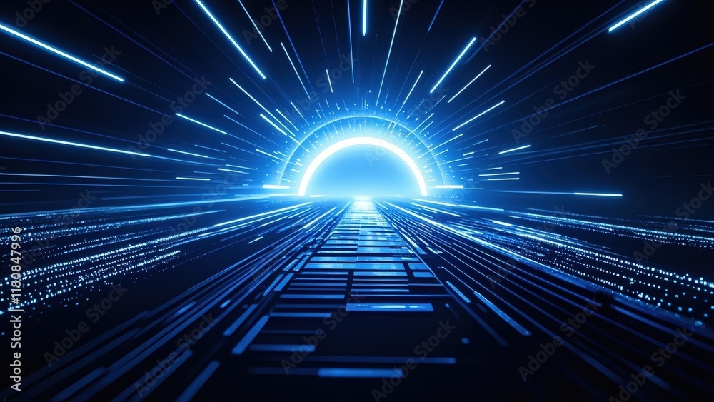 Obraz premium Blue Technology Future Tunnel