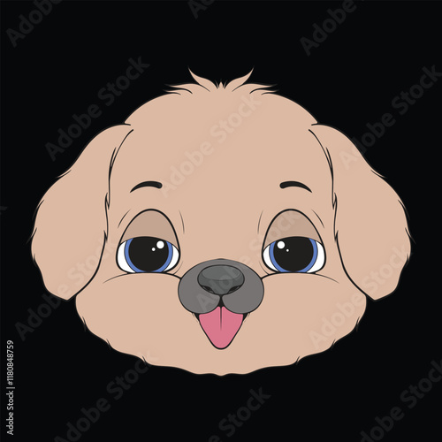 Head Dog Character Illustration, Coloring Book Page with Dog, Isolated Head Dog with Black Background.