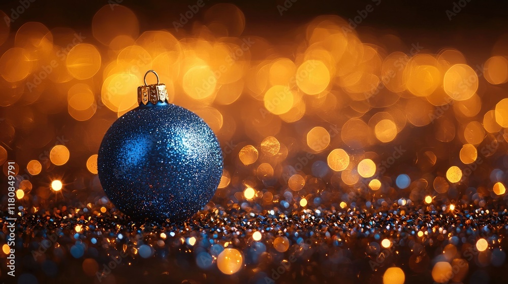 Obraz premium Glittering Blue Ornament Amidst Golden Lights