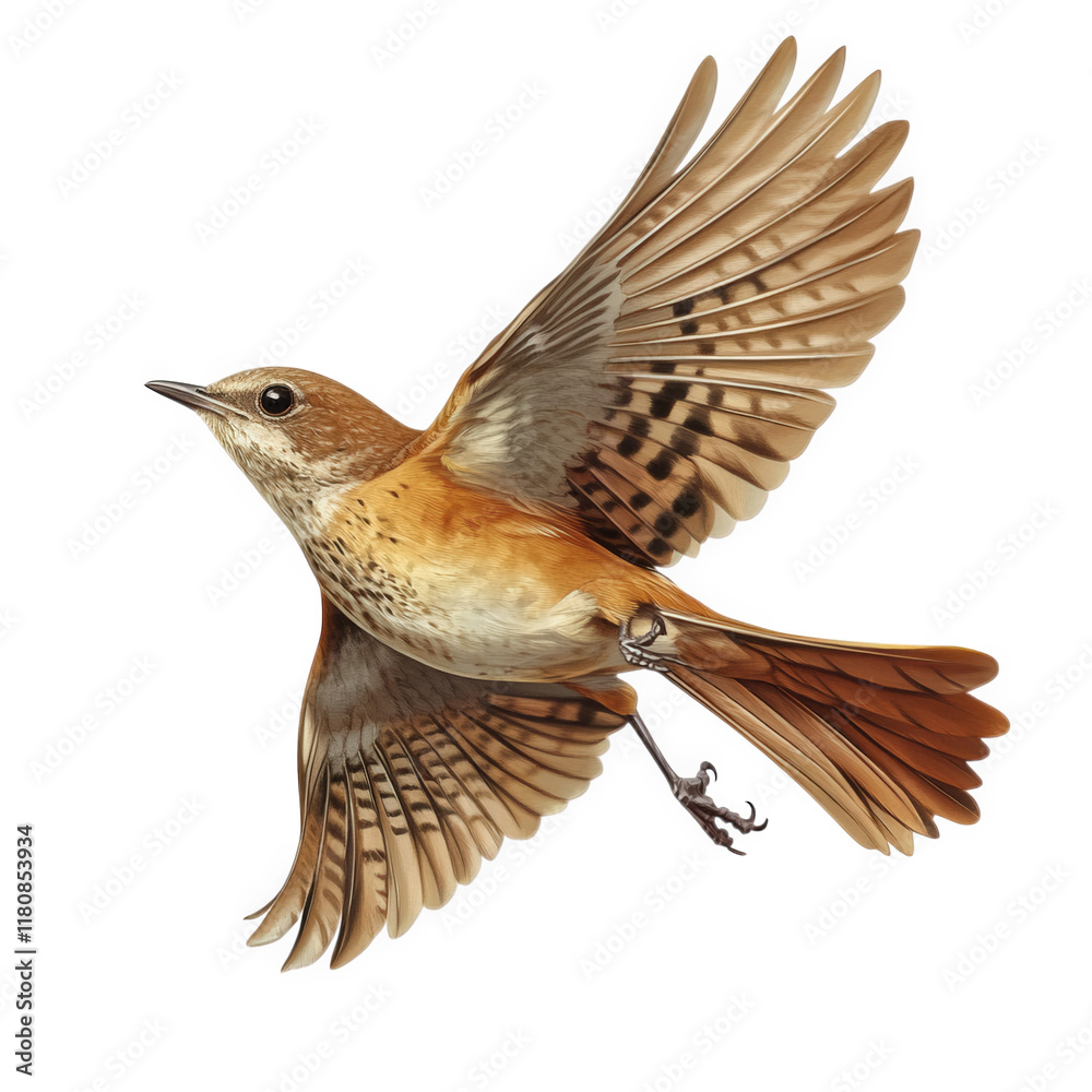 Fototapeta premium a detailed illustration of a bird in mid-flight. showcasing its vibrant plumage and outstretched wings against a plain background this artwork emphasizes the beauty of avian life and can be used for e