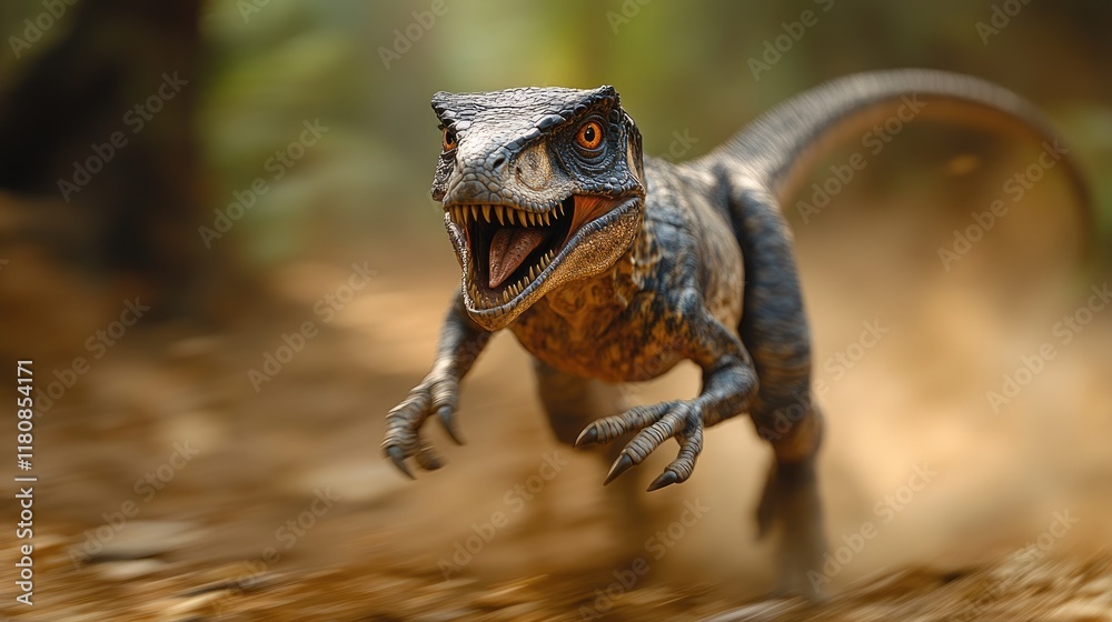 3d rendering of a velociraptor running in the jungle 3d rendering of a velociraptor running in the jungle