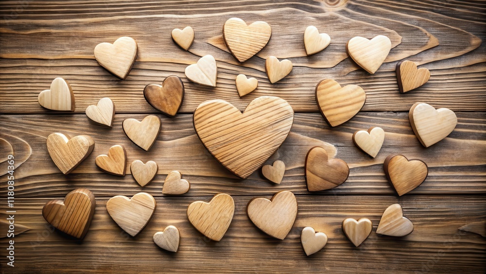 Rustic Wooden Hearts Arranged on a Wooden Surface Rustic Wooden Hearts Arranged on a Wooden Surface