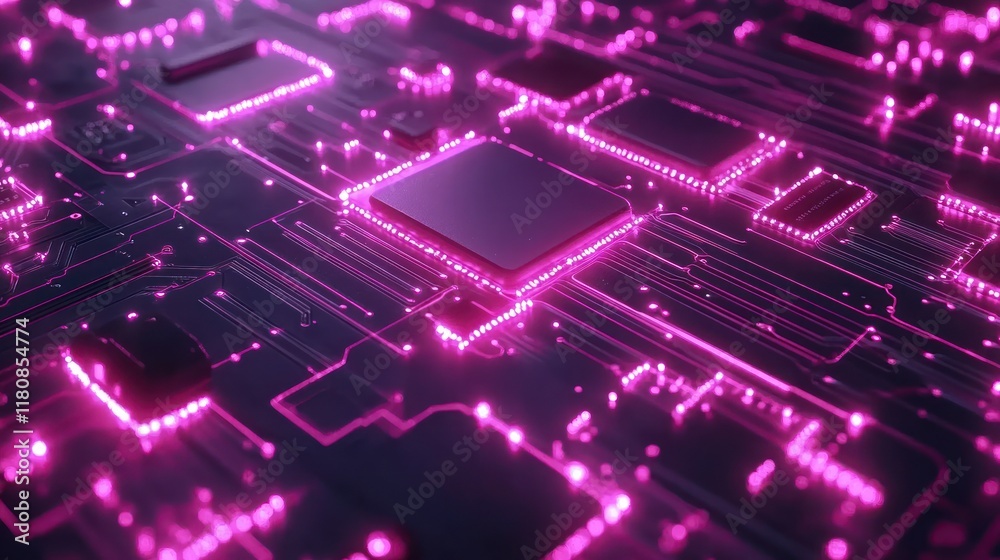 Obraz premium Glowing Circuit Board Processor Closeup, Tech Background