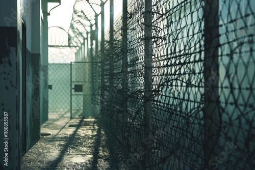 Vibrant Picture of Barbed Wire Security Fence for Prison or Private Area
