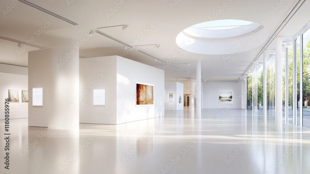 Fototapeta premium A 3D rendering of a modern white geometric interior with sleek lines and minimalist design elements.
