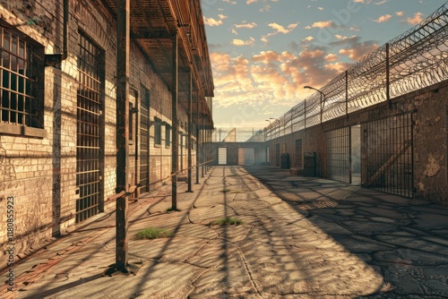 Detailed Visual  of Open Space in a Prison Yard with Limited Access