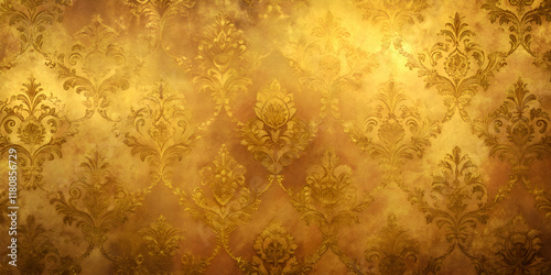 Gold Damask Wallpaper Pattern. Vintage Luxury Background