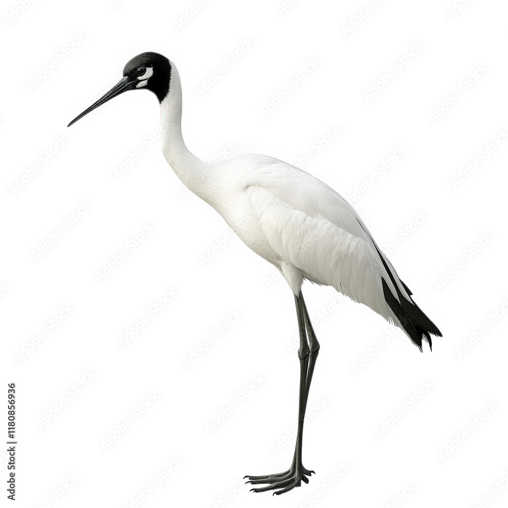Obraz premium tall. elegant bird. likely a crane. with striking black and white plumage it stands on long legs. showcasing its slender form and distinctive features. including a black crown and facial markings the