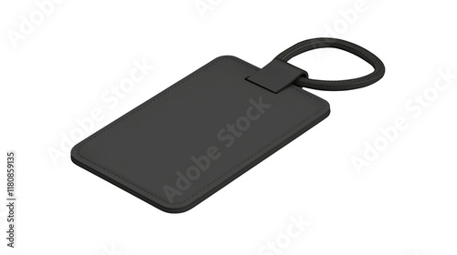 Black luggage tag design with blank space for personalization, isolated on white background.