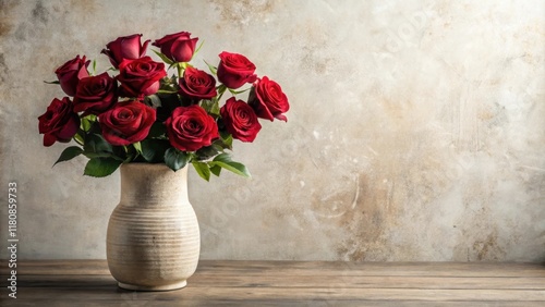 Wallpaper Mural A bouquet of deep red roses in a rustic vase on a wooden surface Torontodigital.ca