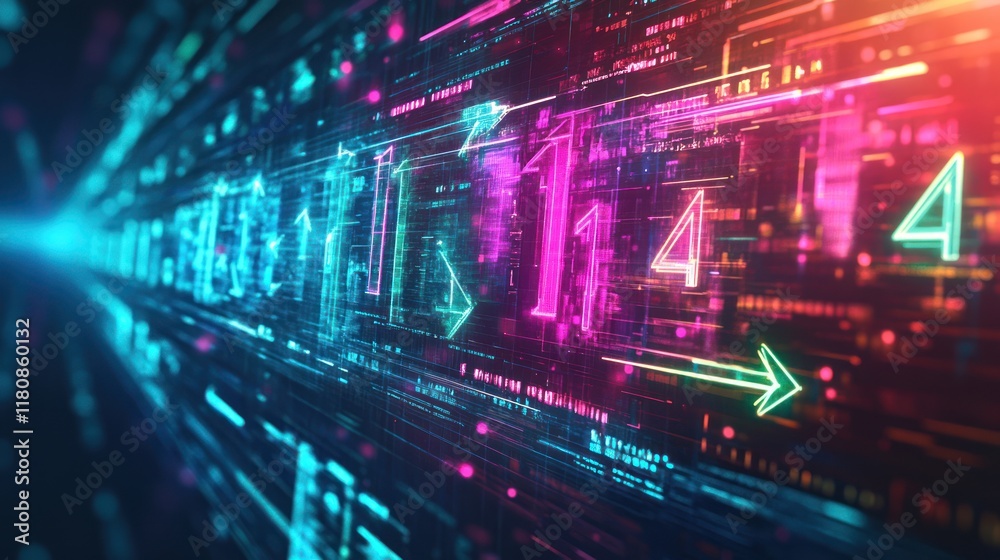 Obraz premium A vibrant digital landscape showcasing data flow and technology concepts.