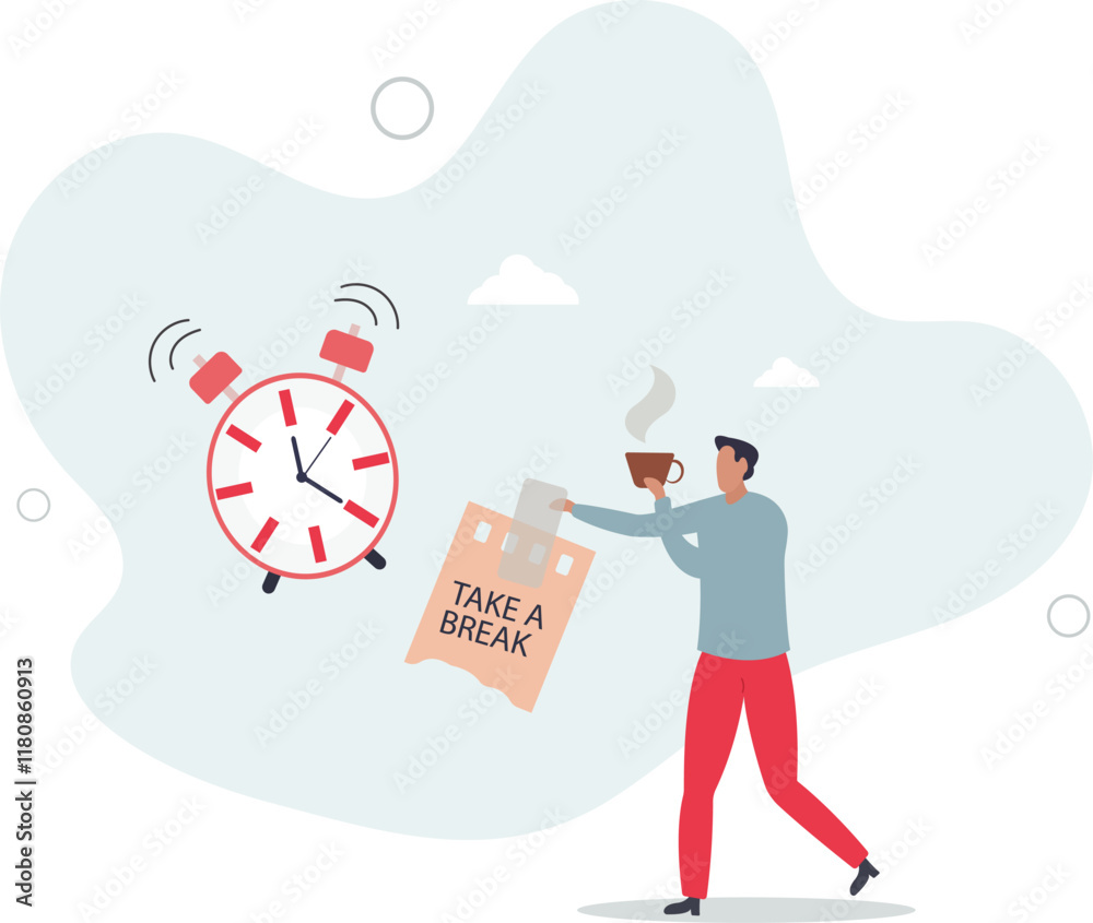 Time to take a break, coffee break time to relax and refresh from long stress interval, free from bored,flat characters.