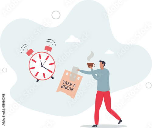 Time to take a break, coffee break time to relax and refresh from long stress interval, free from bored,flat characters.