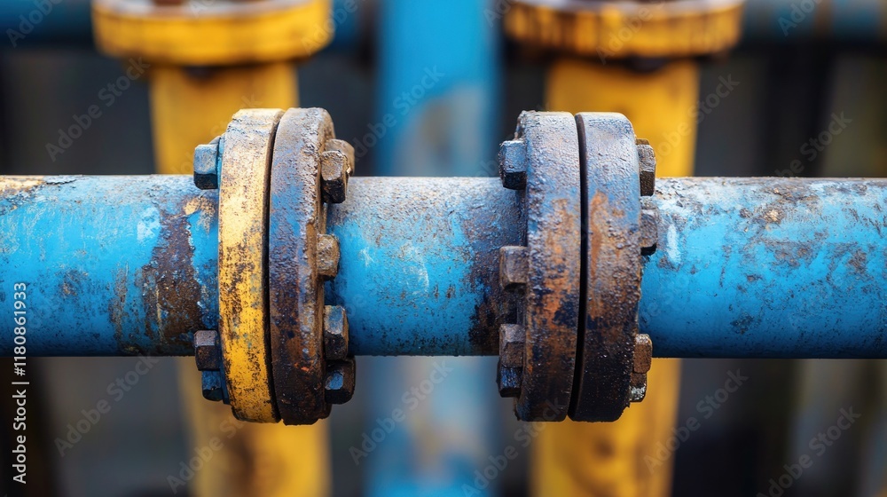 Close-up of industrial pipes with bolts, showcasing wear and maintenance. Close-up of industrial pipes with bolts, showcasing wear and maintenance.