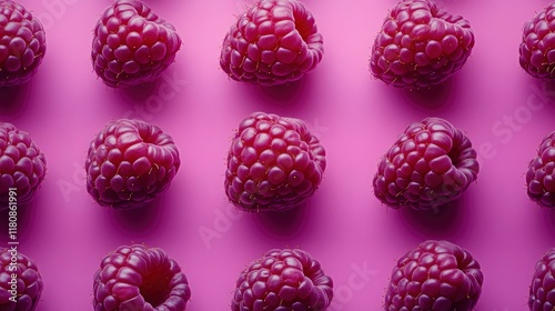 Seamless Pattern of Fresh Raspberries on Vibrant Purple Background