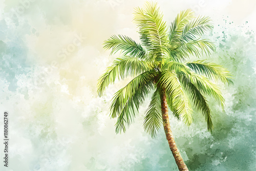 A watercolor illustration featuring a Date Palm Tree set against a clean white backdrop. Dates tree illustration.