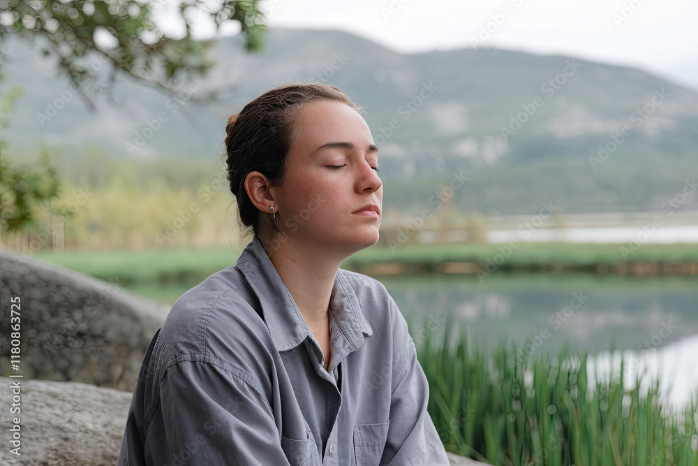 Person attending a mindfulness retreat in a tranquil location Person attending a mindfulness retreat in a tranquil location