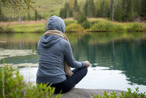 Person attending a mindfulness retreat in a tranquil location photo