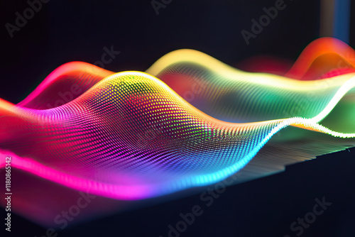 Glowing holographic waves flowing in parallel, symbolizing the alignment of data streams