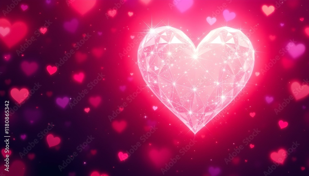 A dreamy composition featuring a translucent, pink heart emitting a gentle light, surrounded by a multitude of smaller hearts in varying shades of pink, creating a romantic and ethereal atmosphere. A dreamy composition featuring a translucent, pink heart emitting a gentle light, surrounded by a multitude of smaller hearts in varying shades of pink, creating a romantic and ethereal atmosphere.