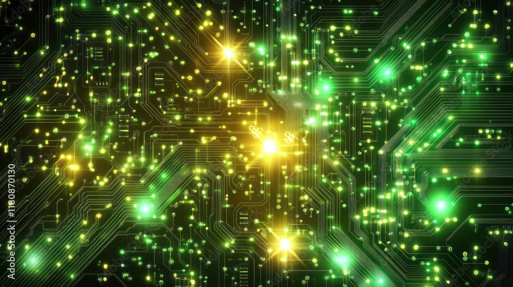 Obraz premium Glowing Circuit Board, Data Flow, Technology, Abstract Background, Digital