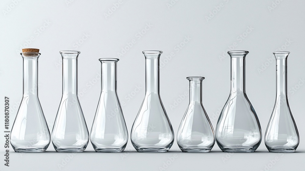 Empty glass laboratory flasks of various sizes. Empty glass laboratory flasks of various sizes.