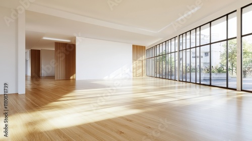 Wallpaper Mural A 3D rendering of a spacious minimalist Scandinavian room with natural light and cozy, modern furnishings. Torontodigital.ca