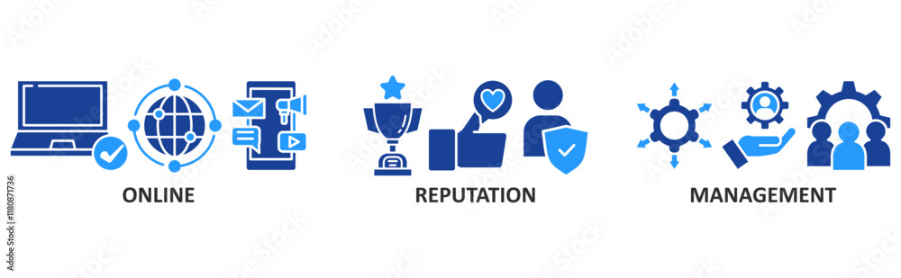 ORM icon set illustration concept with icon of online, reputation, management