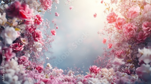 Wallpaper Mural Enchanting Romantic Stage: 3D Wallpaper Illustration of Blossoming Floral Clusters in Soft Gradients Torontodigital.ca