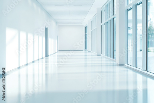Large, empty room with a white door and windows