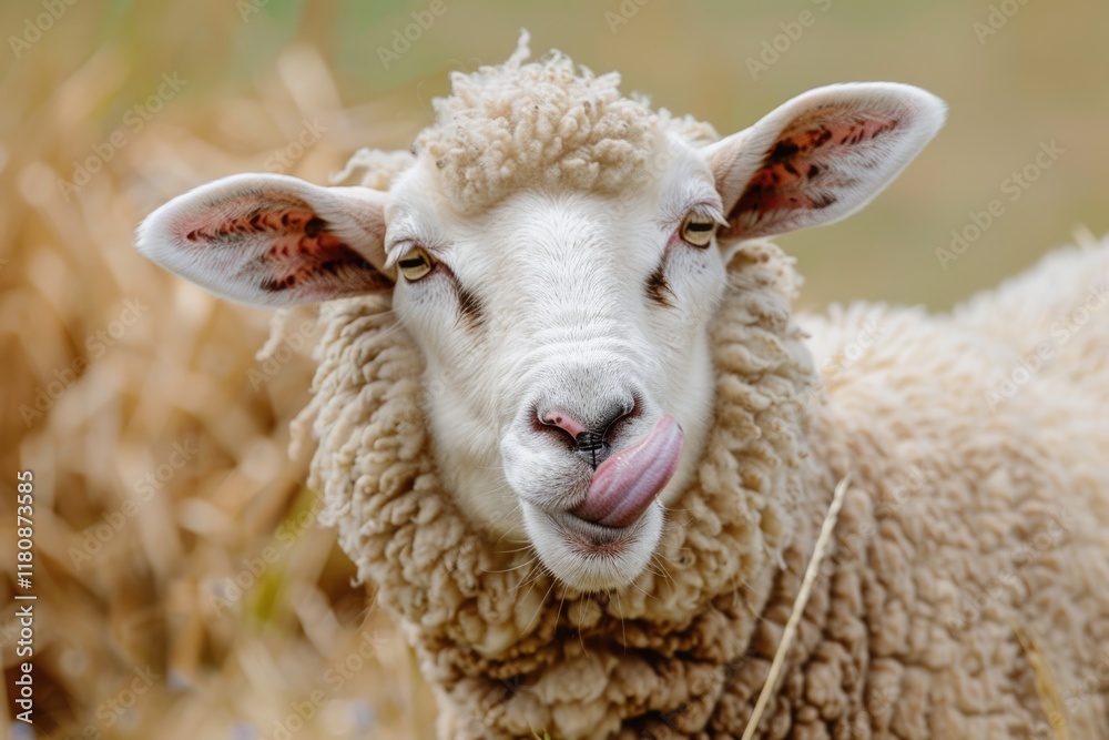 Funny sheep. Portrait of sheep showing tongue. Funny sheep. Portrait of sheep showing tongue.