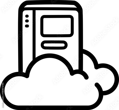 Digital library doodle vector icon and illustration