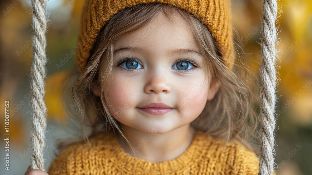 Adorable Toddler Girl On A Swing Wearing A Yellow Sweater Adorable Toddler Girl On A Swing Wearing A Yellow Sweater