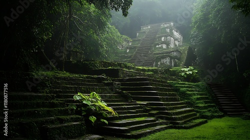 Enigmatic Mayan Ruins: A Misty Jungle Sanctuary