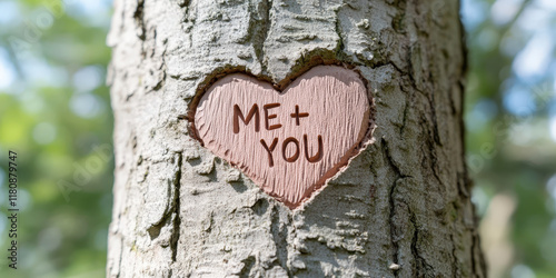 Hand-Carved Heart in Tree Bark with the Words 
